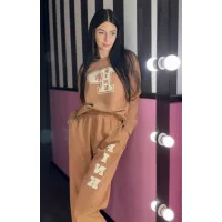 Спортивний костюм Victoria's Secret Ivy Fleece Classic Crew Sweatshirt + Pants Toffee